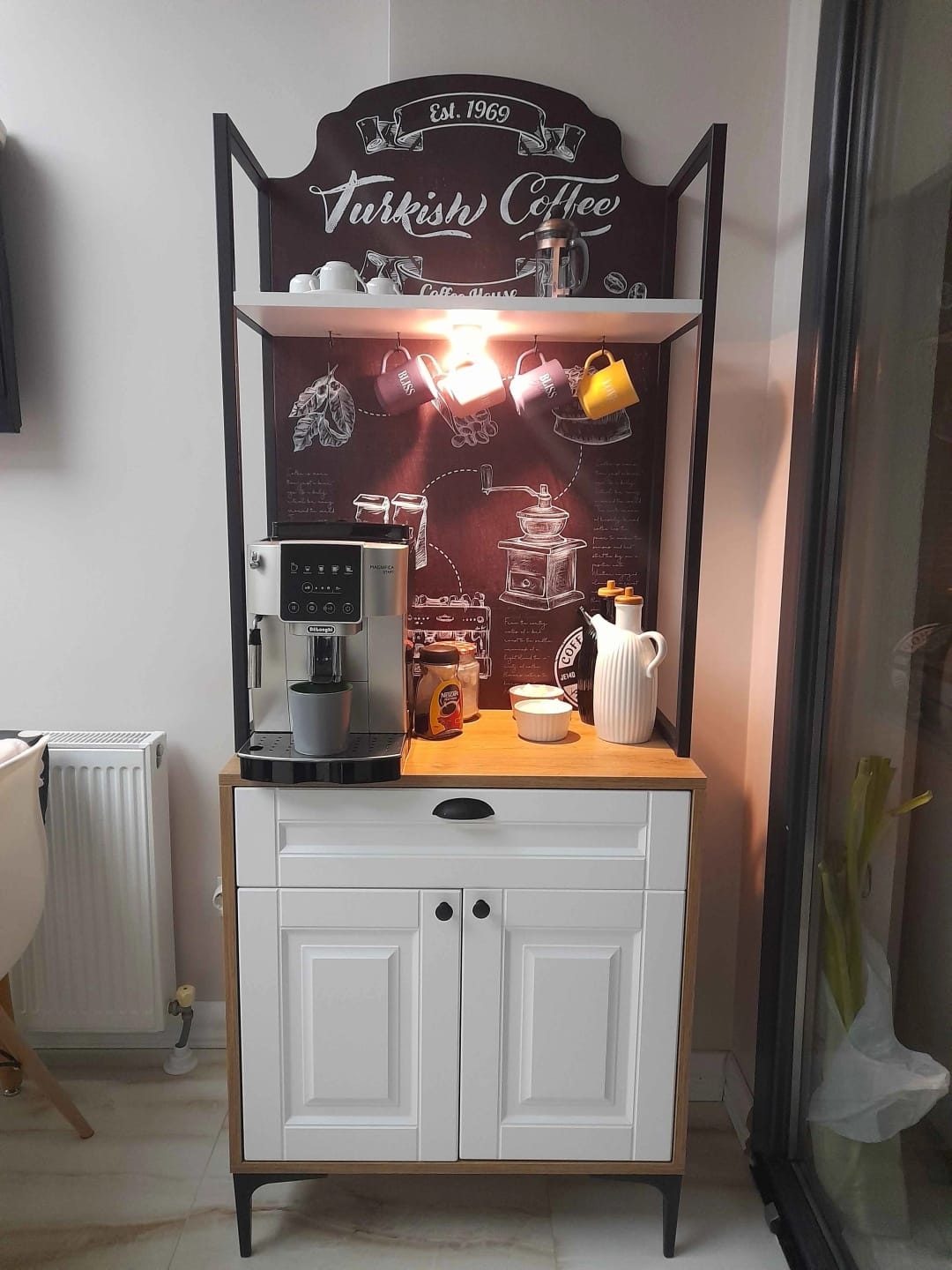 Customer photo review of Rani JE158 Işıklı Kahve Köşesi Membran Kapaklı Çekmeceli Çok Amaçlı Mutfak Dolabı Sepet Ceviz - Beyaz
