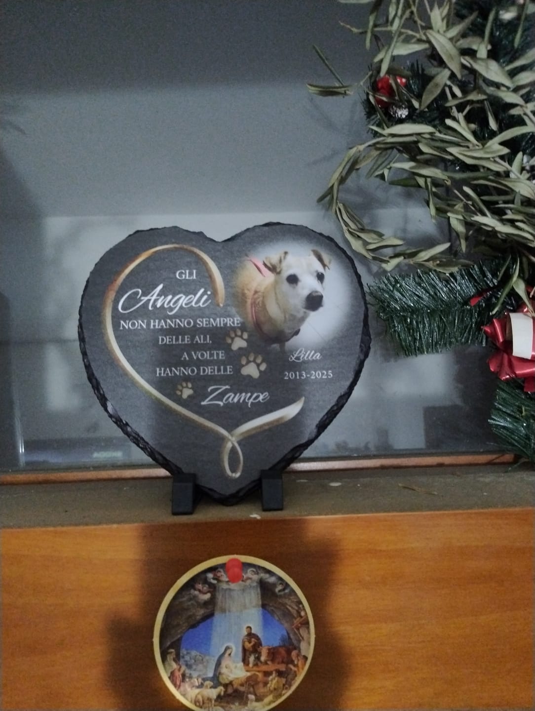 Customer photo review of Gli angeli hanno delle zampe - Cuore in ardesia personalizzato
