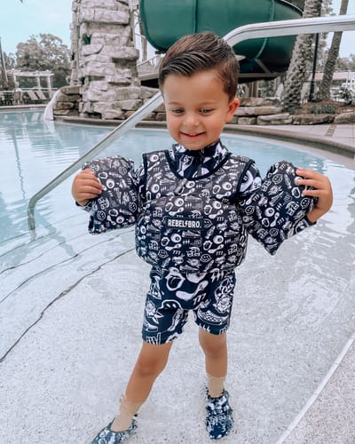 Customer photo review of Neoprene Kids Arm Float in Warped Tour [Midnight Edition]
