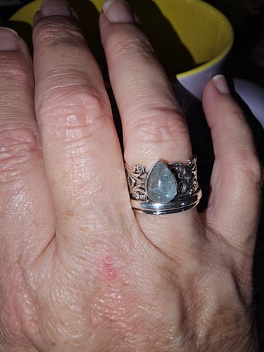 Customer photo review of Teardrop Aquamarine Fidget Ring Sterling Silver