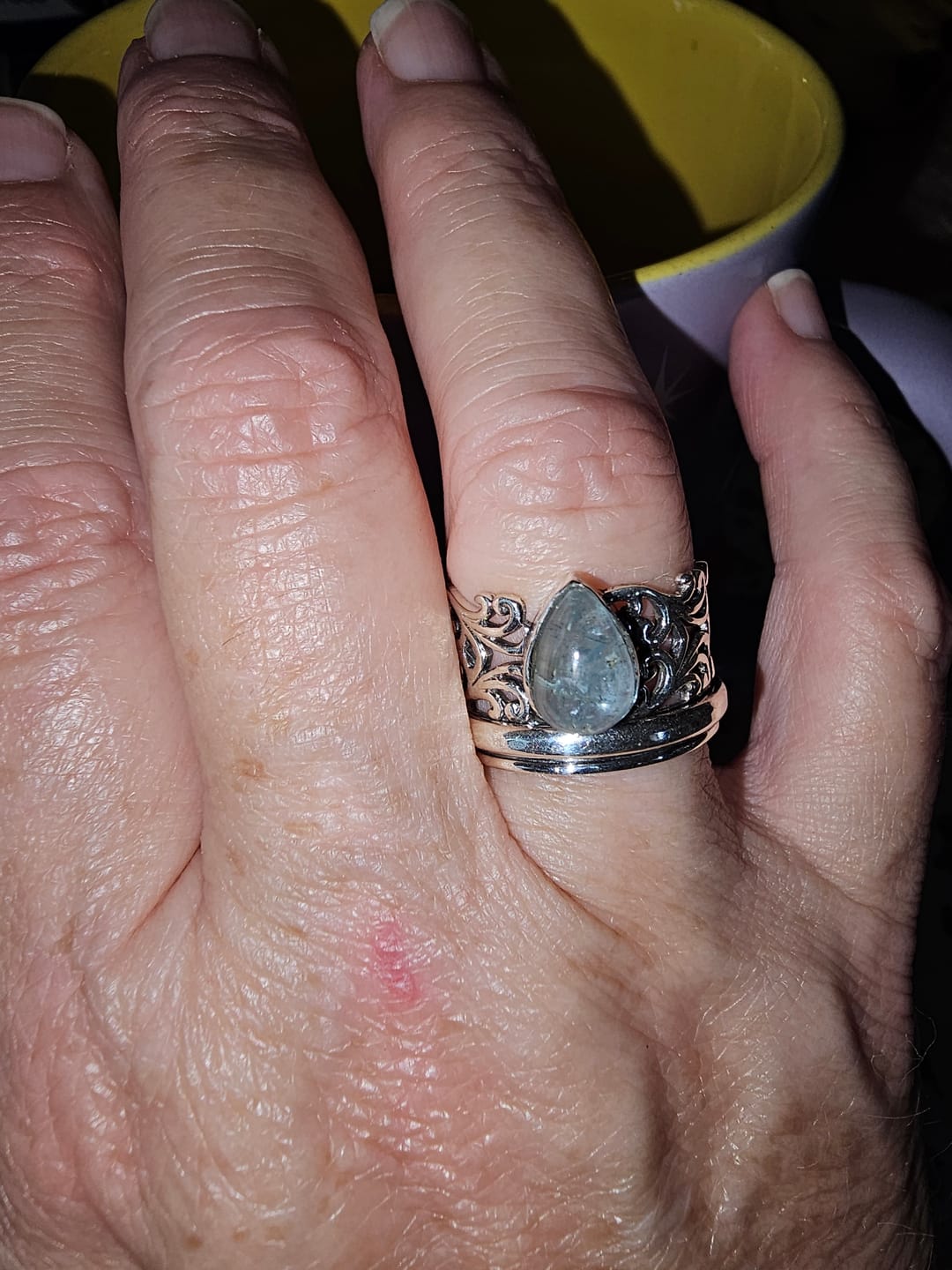 Customer photo review of Teardrop Aquamarine Fidget Ring Sterling Silver