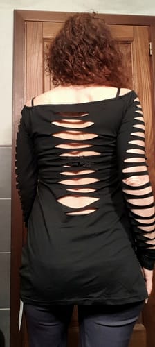 Customer photo review of Off shoulder long sleeve hollow out mini dress