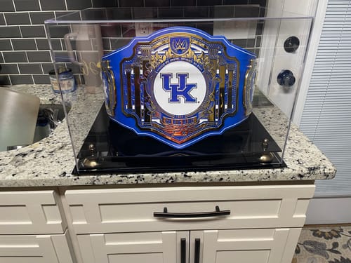 Customer photo review of Clear Acrylic Wrestling Belt Display Case (A014)