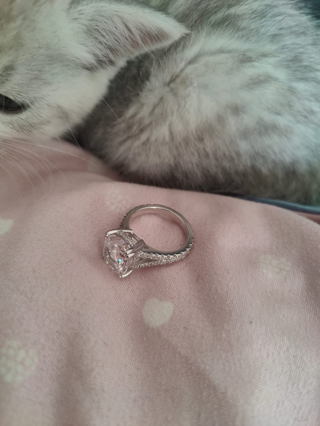 Customer photo review of Classic Sterling Silver Cushion Cut Engagement Ring