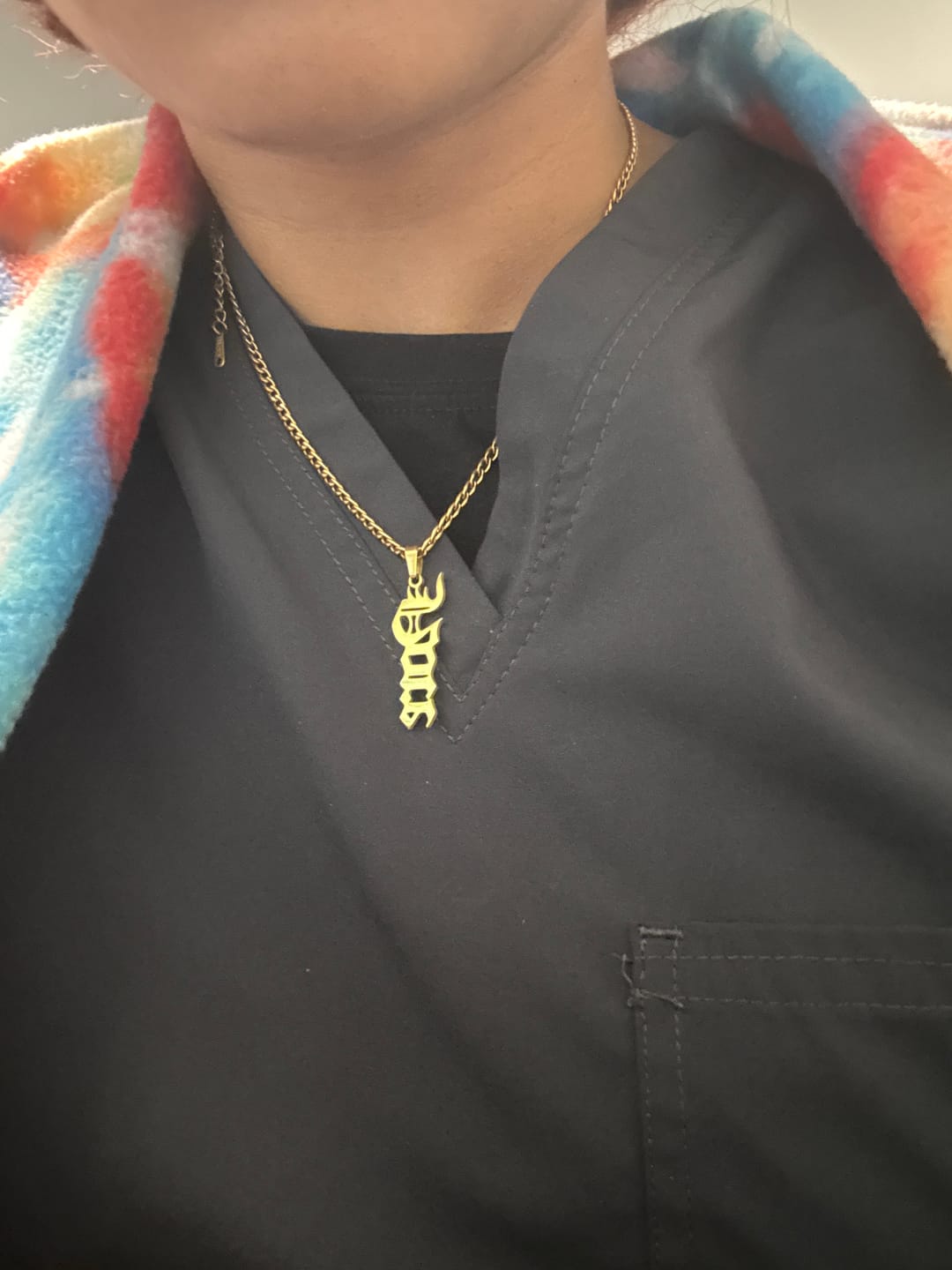 Customer photo review of Vertical Gothic Name Necklace w/ Cuban Chain