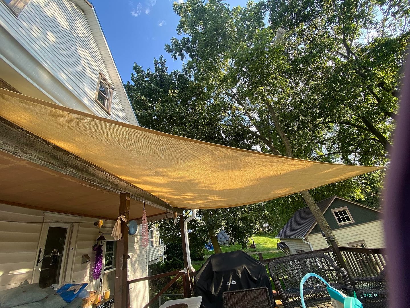 Customer photo review of Custom Sized HDPE Breathable UV Block Triangle Sun Shade Sail for Patio/Pool