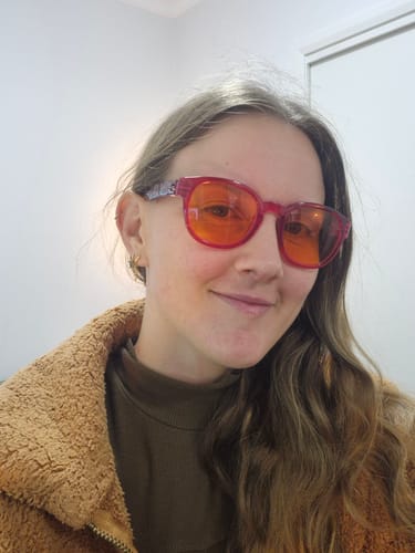 Customer photo review of 100% Blue Blocking Glasses for Sleep Metalless Screwless NR124-B98