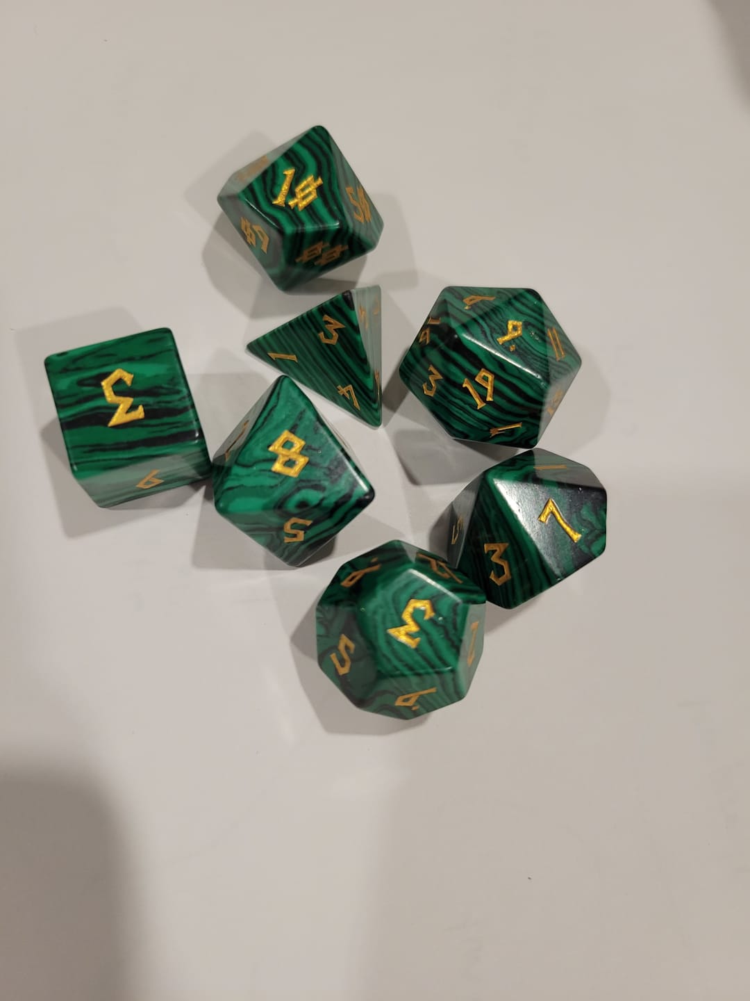 Customer photo review of Malachite Stone Dice Set 'PRE-ORDER | SPRING EVENT DEAL'