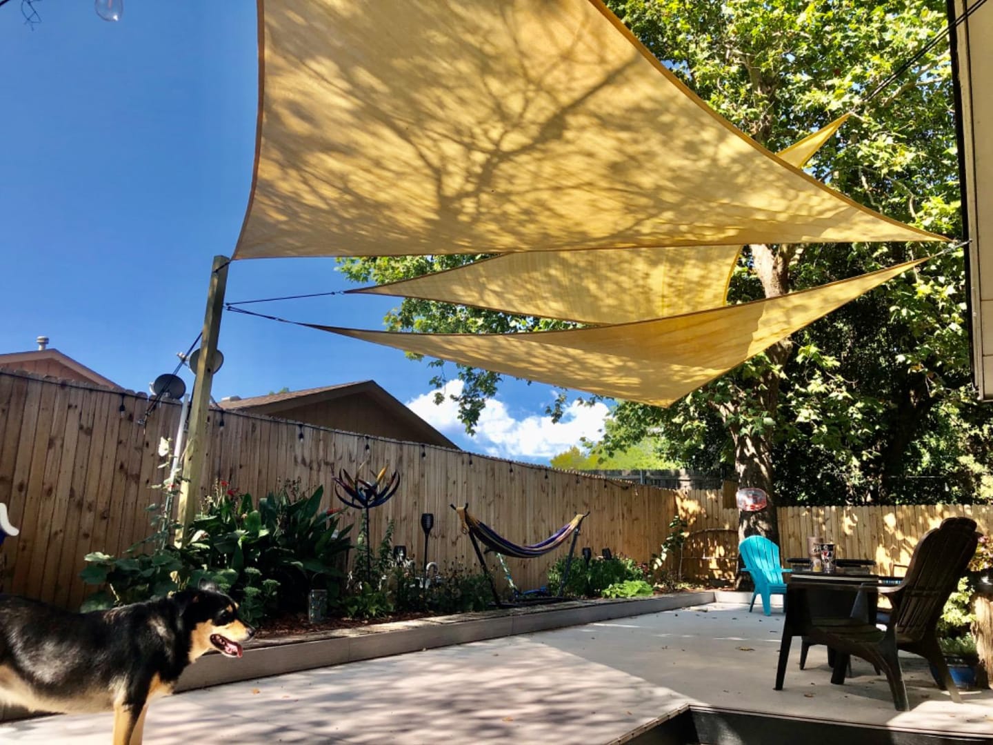 Customer photo review of Custom Sized HDPE Breathable UV Block Triangle Sun Shade Sail for Patio/Pool