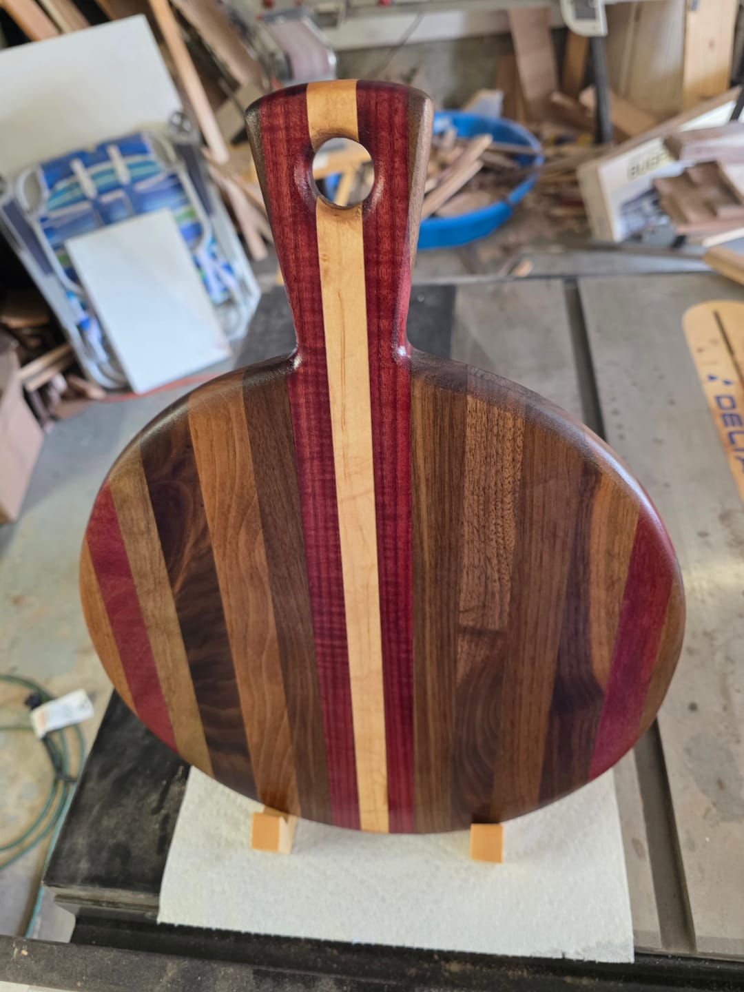 Customer photo review of 15.7x12" Small Round Charcuterie Board With Handle Acrylic Router Template