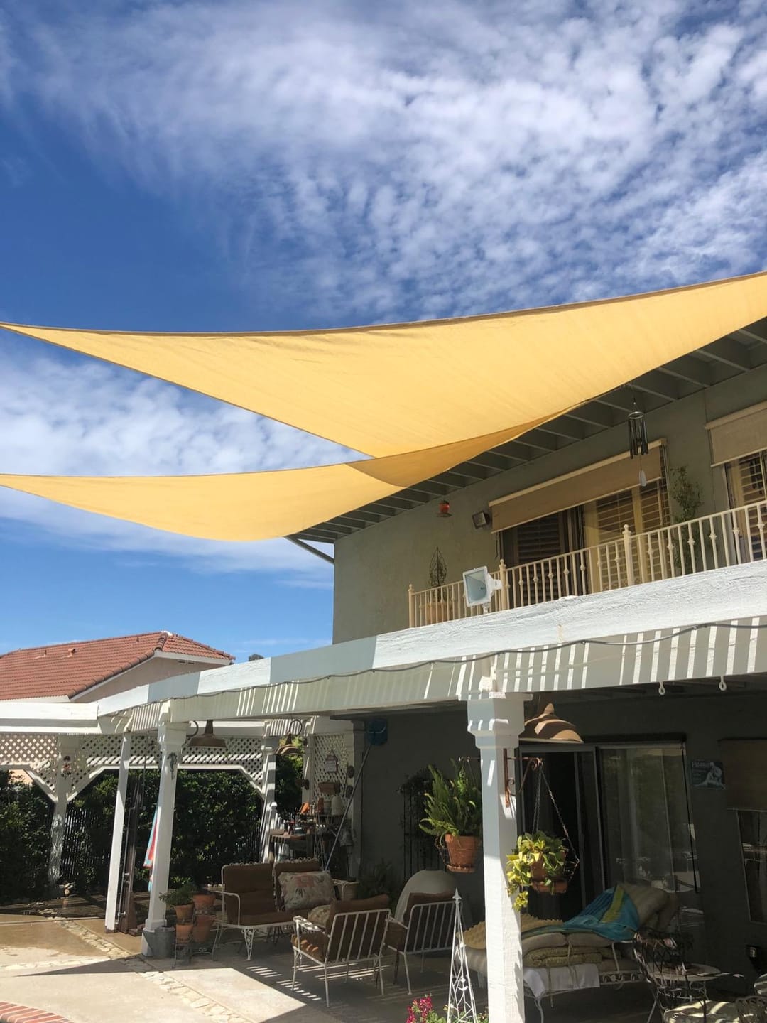 Customer photo review of Custom Sized HDPE Breathable UV Block Triangle Sun Shade Sail for Patio/Pool