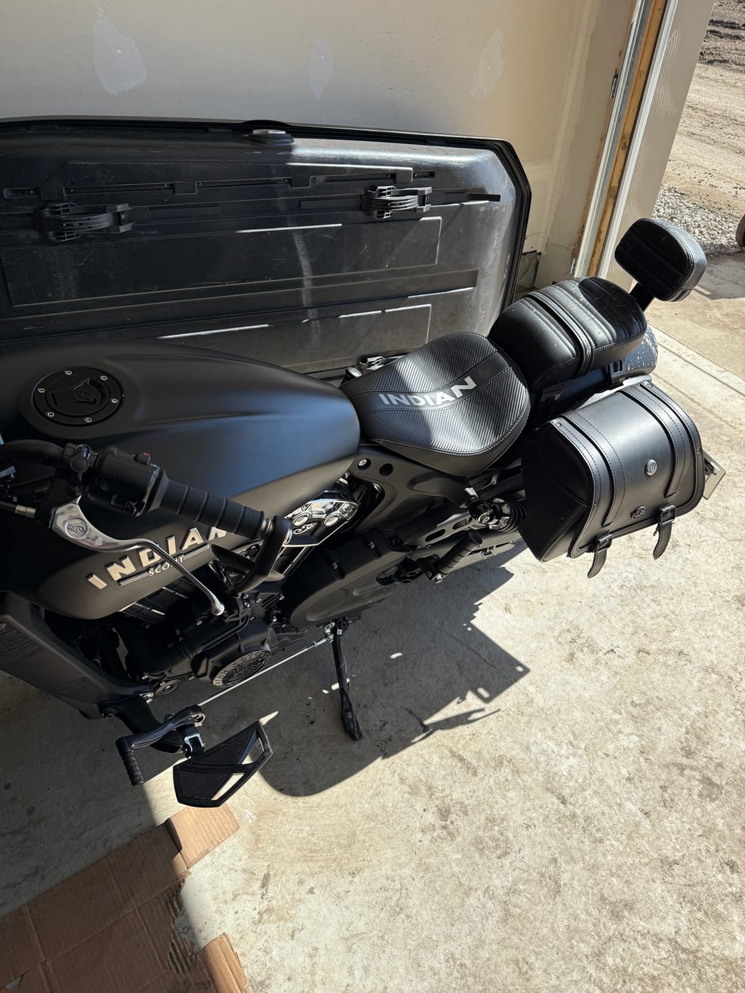 Customer photo review of 25L - SpiritBlade Large  Indian Scout Bobber Leather Motorcycle Saddlebags