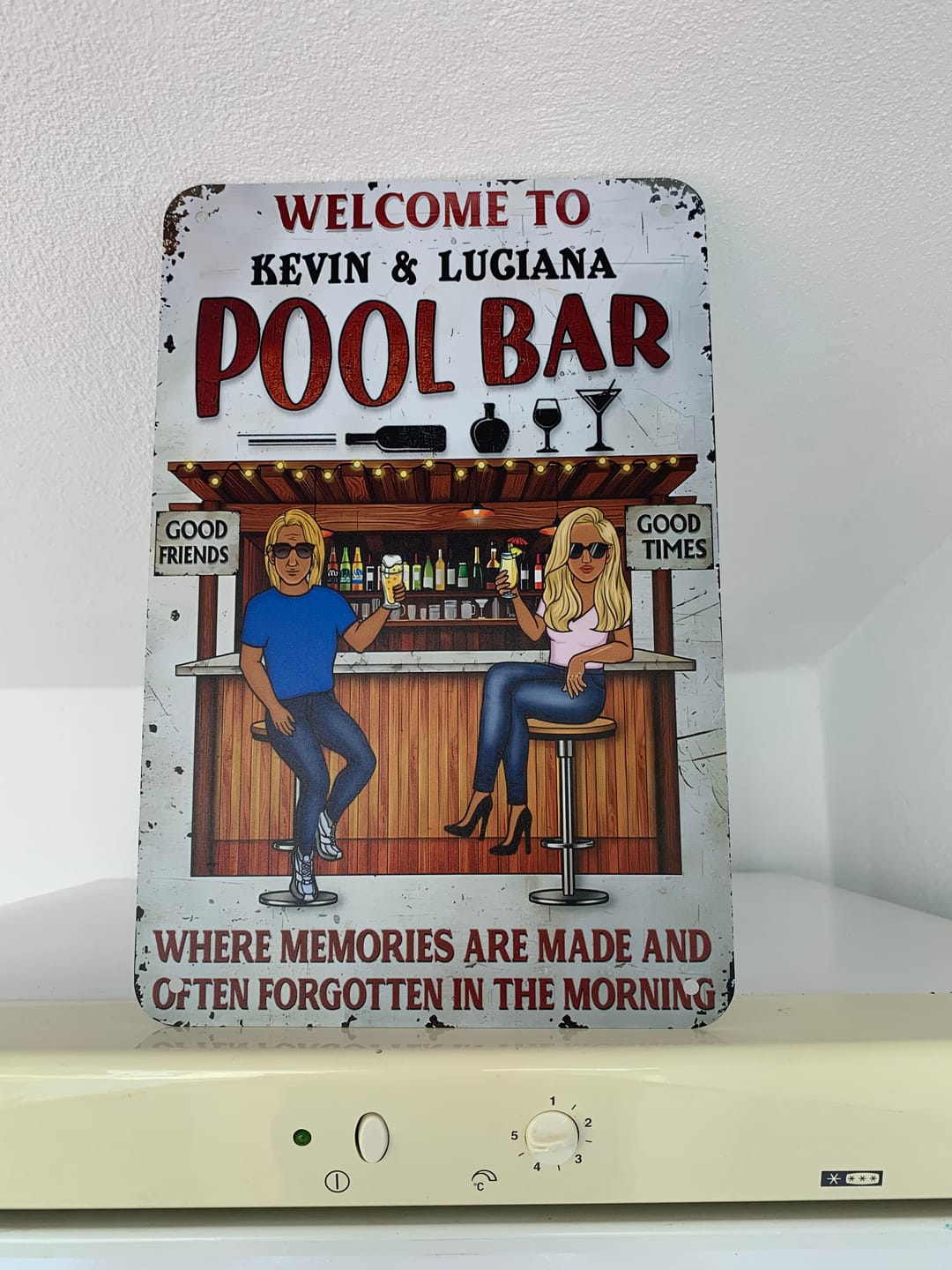 Customer photo review of Patio Where Memories Are Made And Often Forgotten In The Morning - Personalized Vertical Metal Sign