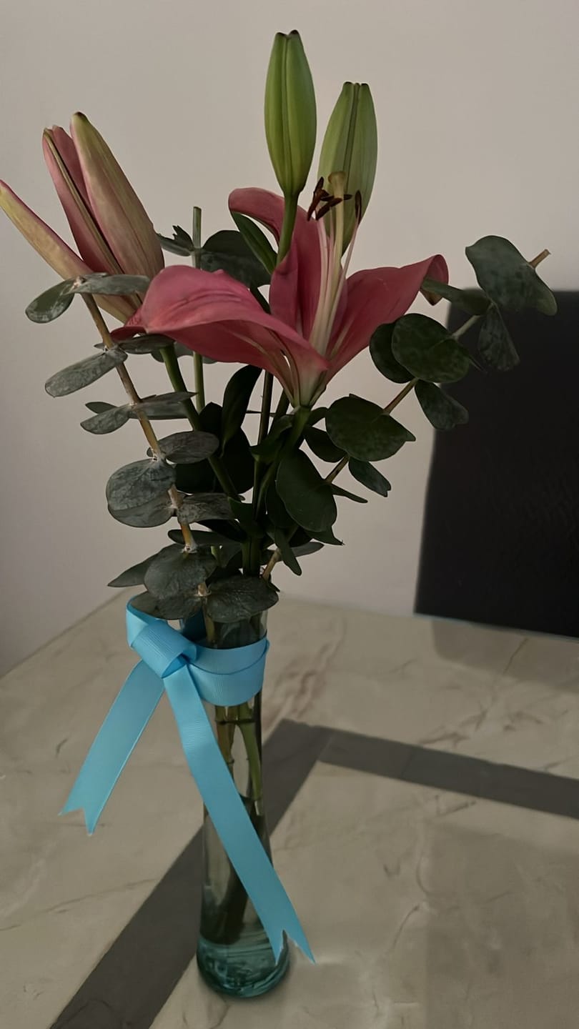 Customer photo review of Brisa de Mar - 1 Lilium Rosa en Violetero GDL
