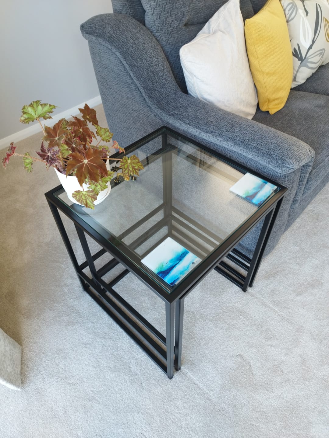 Customer photo review of Aria Glass Metal Nesting Side Tables - Black