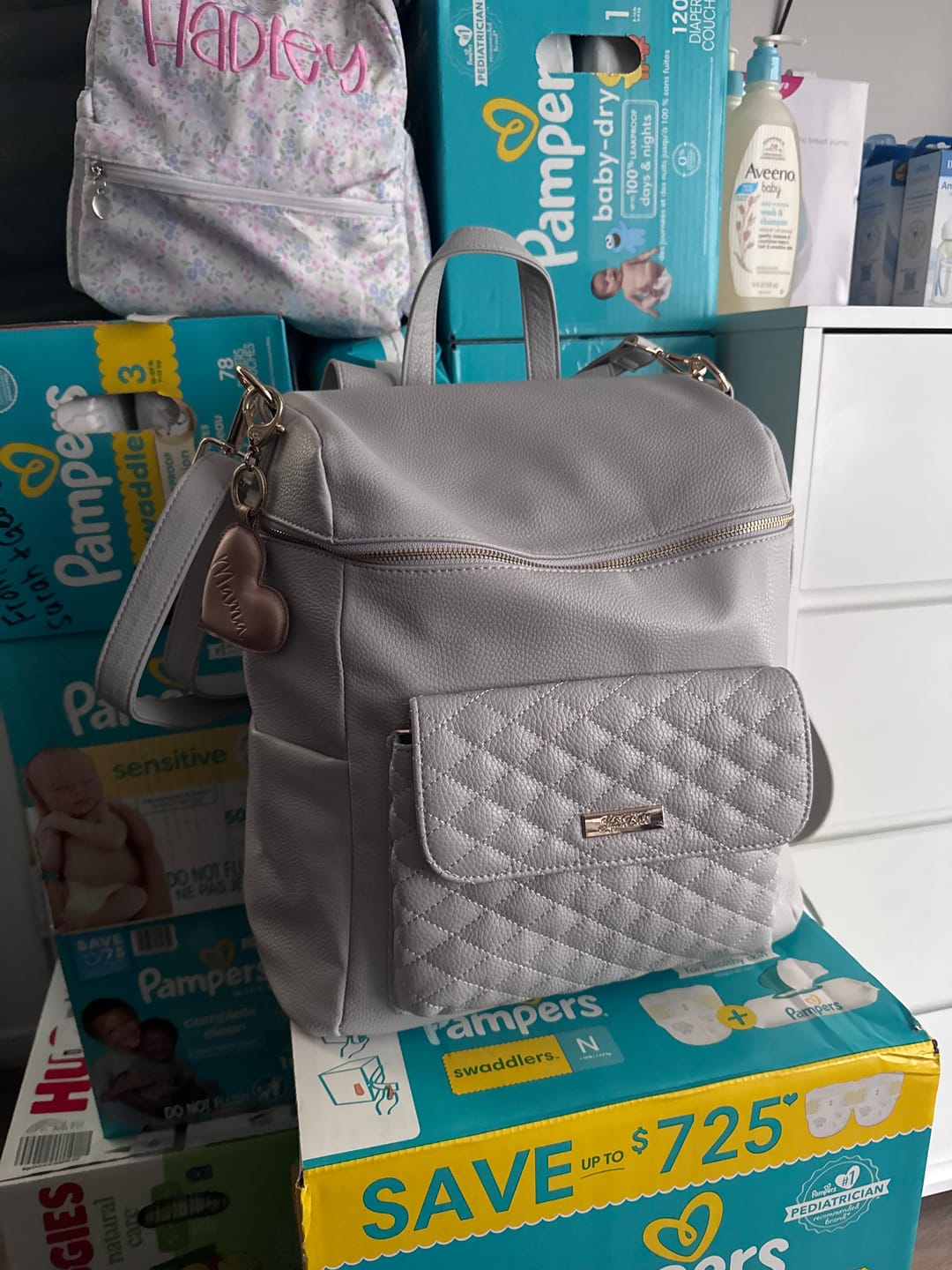 Customer photo review of Monaco Diaper Bag | Stone Grey