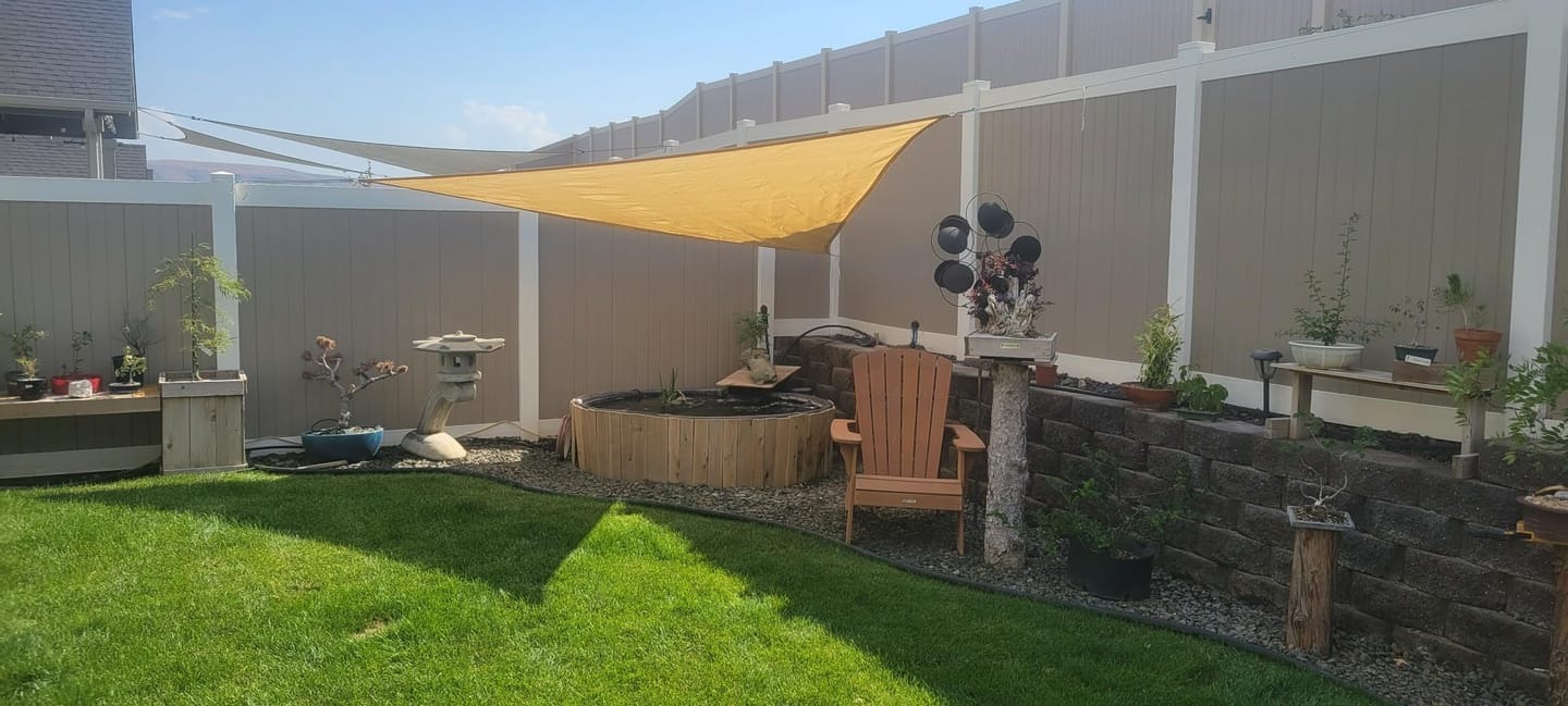 Customer photo review of Custom Sized HDPE Breathable UV Block Triangle Sun Shade Sail for Patio/Pool