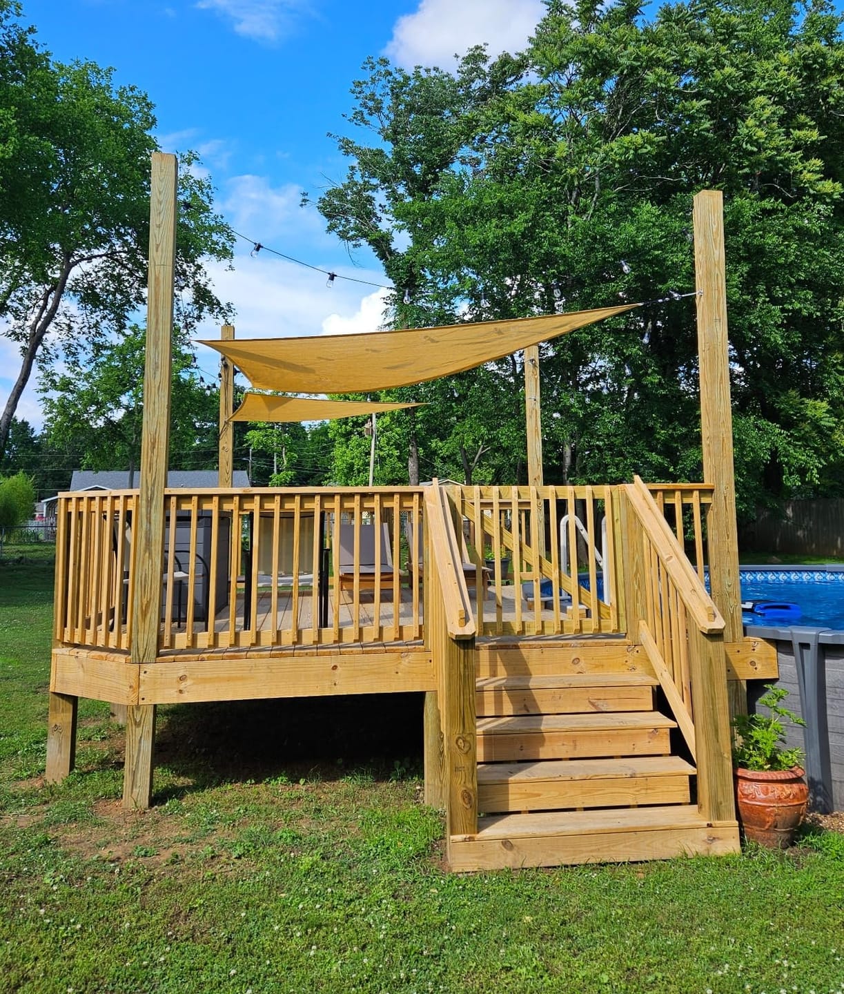 Customer photo review of Custom Sized HDPE Breathable UV Block Triangle Sun Shade Sail for Patio/Pool