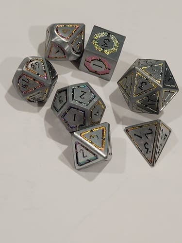Customer photo review of Cleric's Domain Silver Iridescent Metal Dice Set 'PRE-ORDER | SPRING EVENT DEAL'