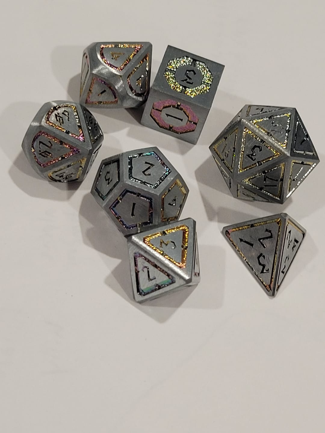 Customer photo review of Cleric's Domain Silver Iridescent Metal Dice Set 'PRE-ORDER | SPRING EVENT DEAL'