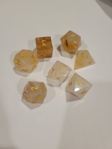 Customer photo review of Citrine (Gold) Stone Dice Set 'PRE-ORDER | SPRING EVENT DEAL'
