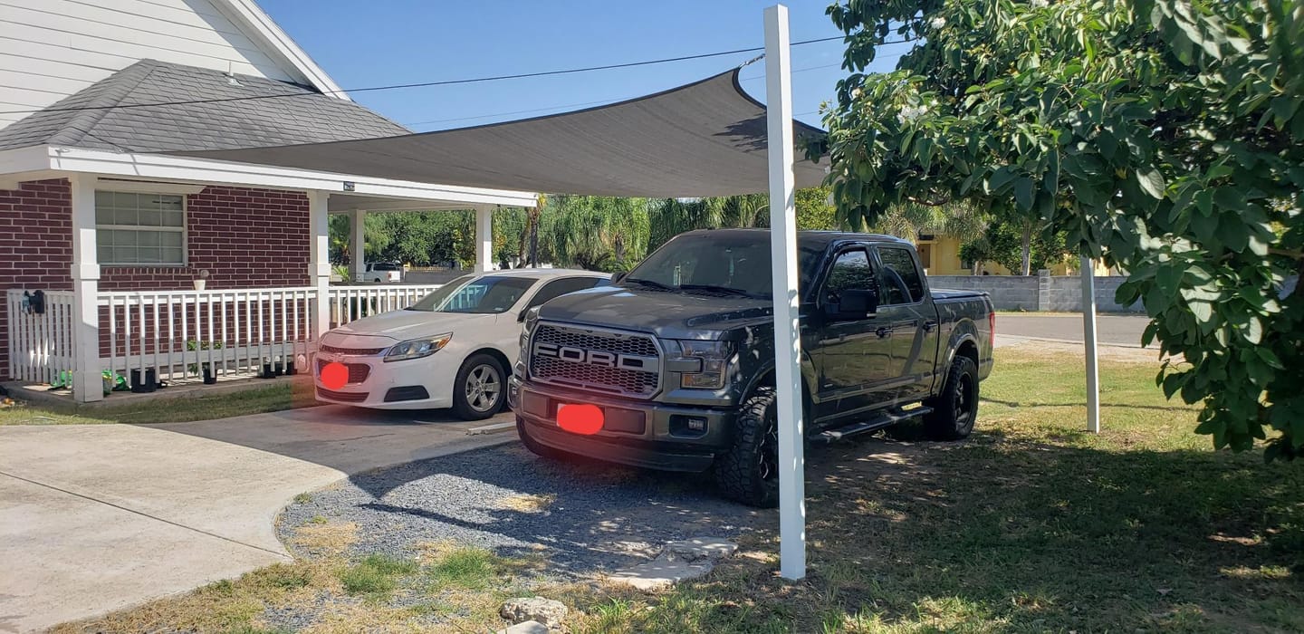 Customer photo review of Custom Sized HDPE Breathable UV Block Triangle Sun Shade Sail for Patio/Pool