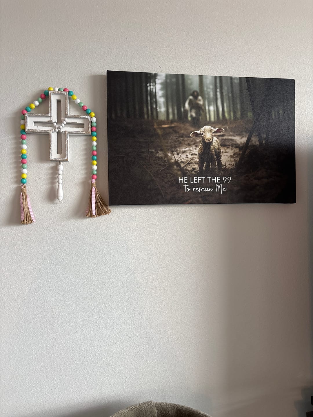 Customer photo review of He Left the 99 to Rescue Me, Jesus and Lost Sheep, Wall Art Canvas