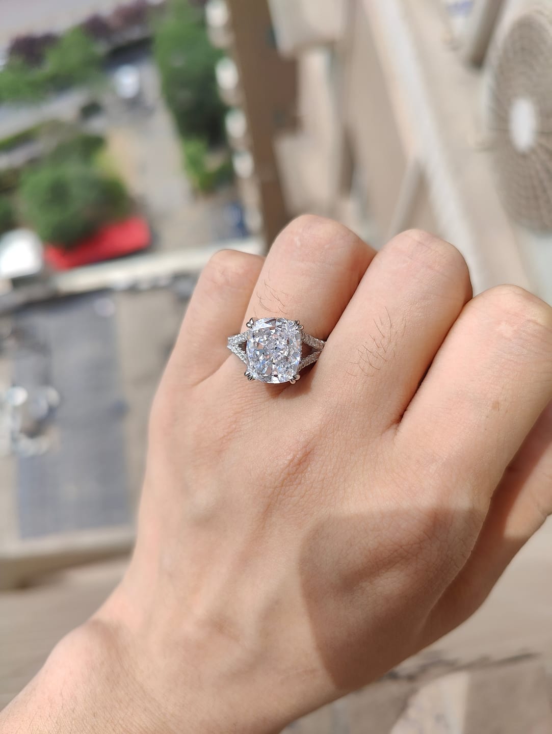Customer photo review of Classic Sterling Silver Cushion Cut Engagement Ring