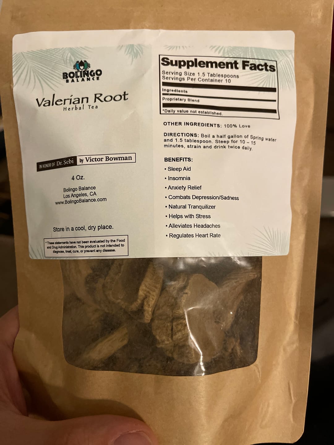 Customer photo review of VALERIAN ROOT HERBAL TEA