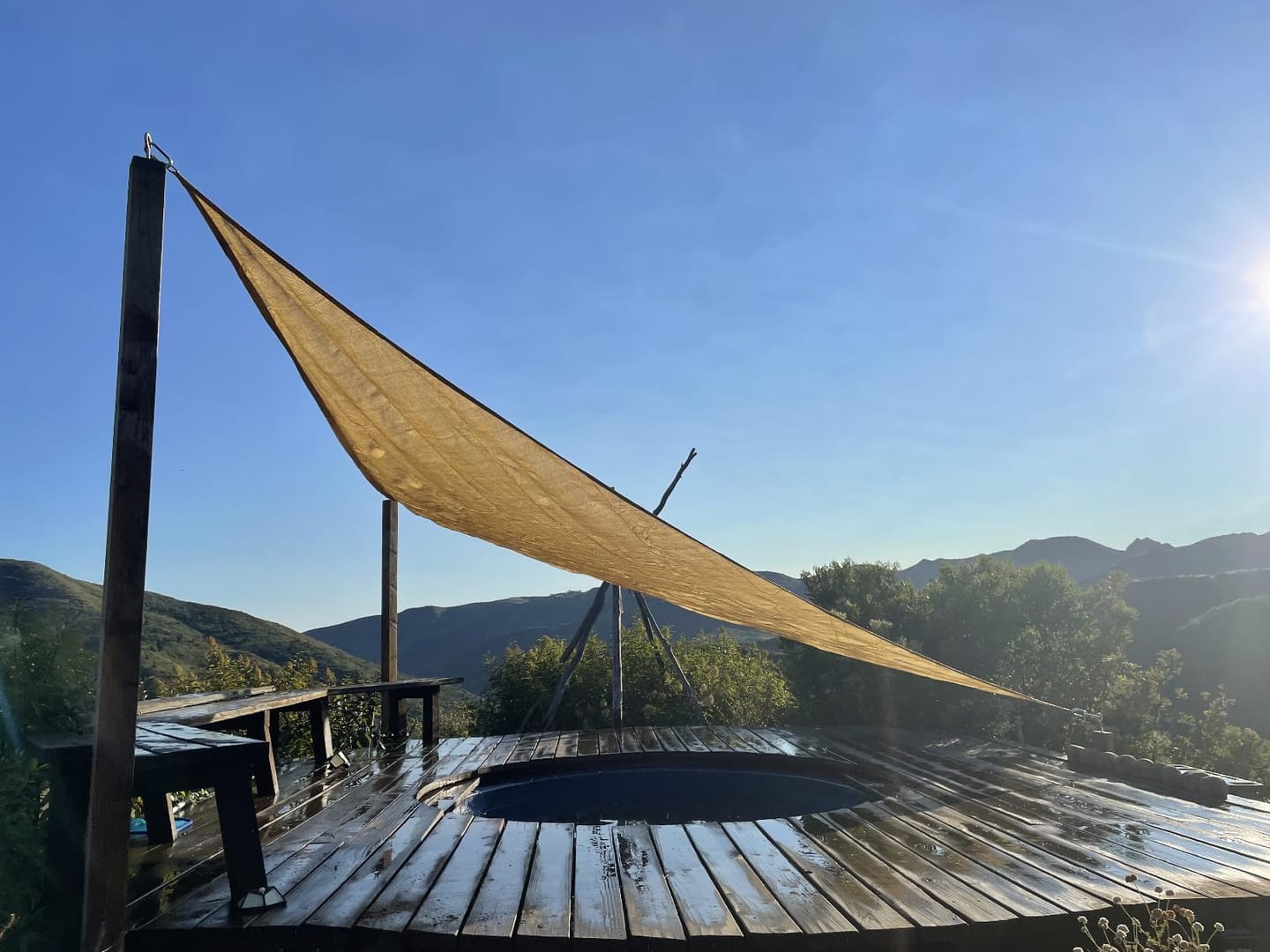 Customer photo review of Custom Sized HDPE Breathable UV Block Triangle Sun Shade Sail for Patio/Pool