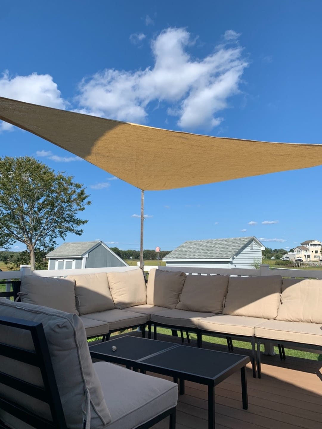 Customer photo review of Custom Sized HDPE Breathable UV Block Triangle Sun Shade Sail for Patio/Pool