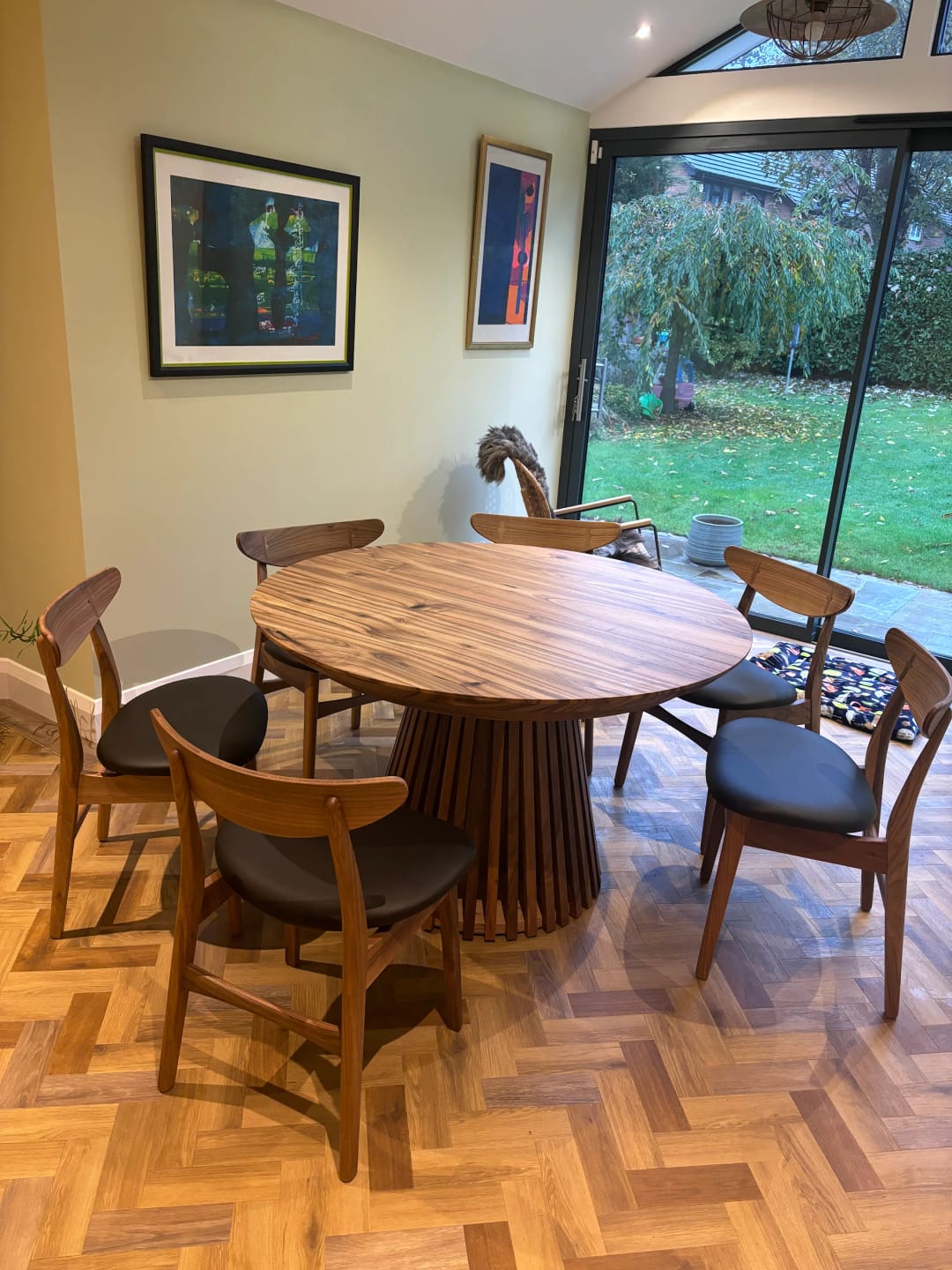 Customer photo review of Vivien Round Extendable Dining Table in Darker Walnut