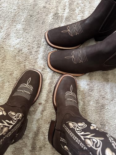 Customer photo review of White Diamond Women's Nobuck Dark Brown Square Toe Boot
