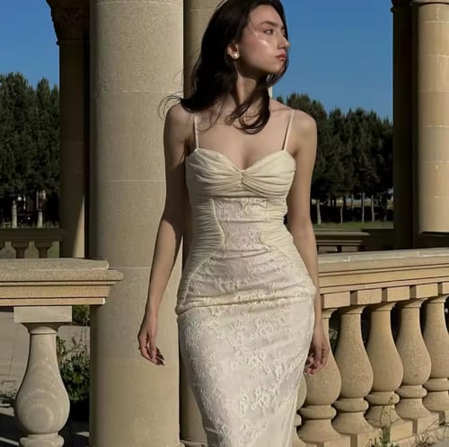 Customer photo review of Celeste Ruched Lace Panel Maxi Dress