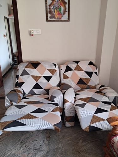 Customer photo review of Premium Printed Recliner Sofa Cover : Wave Beige