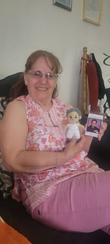 Customer photo review of Dolly® Personalized Crochet Doll with Photo Card