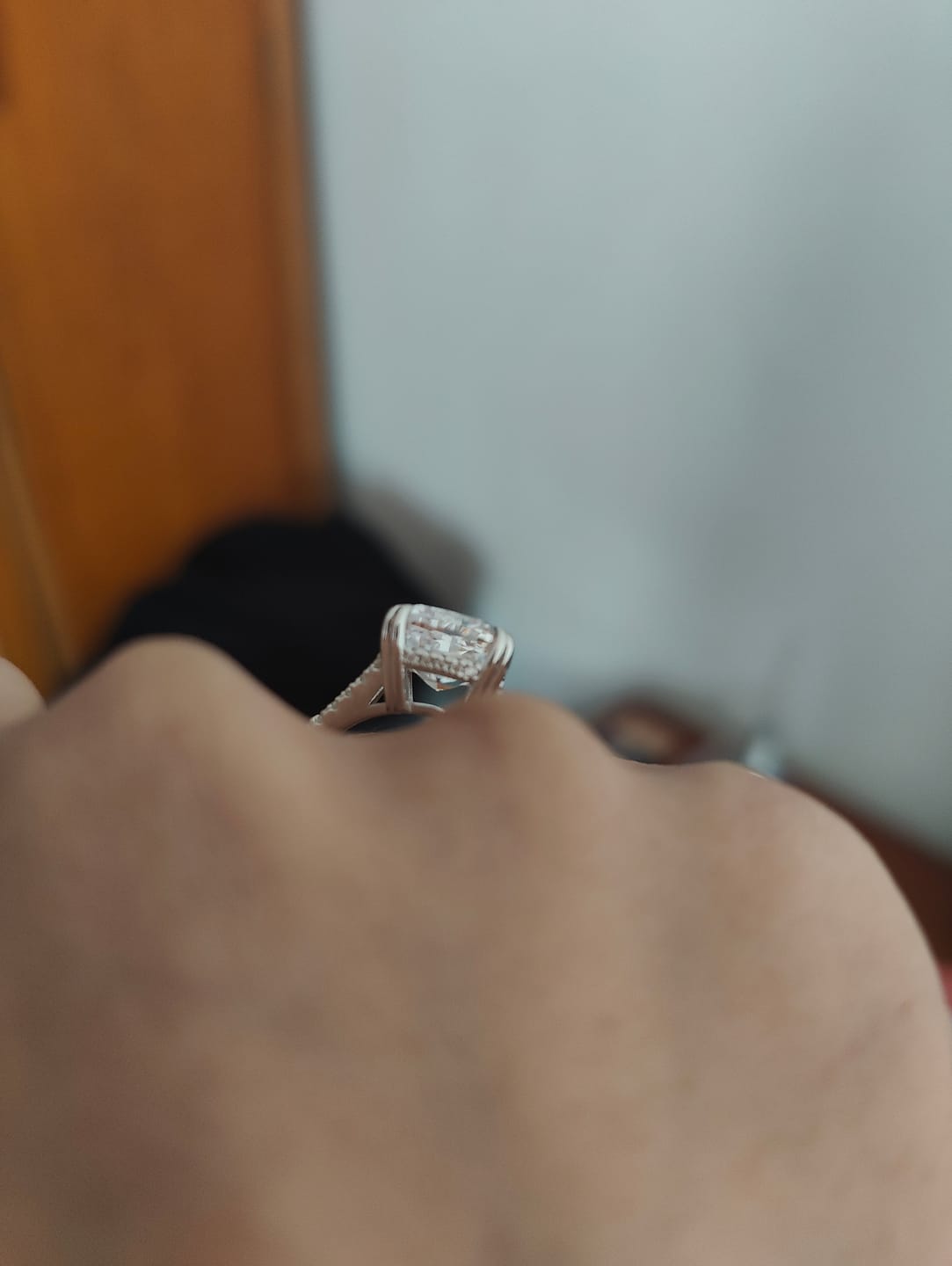 Customer photo review of Classic Sterling Silver Cushion Cut Engagement Ring