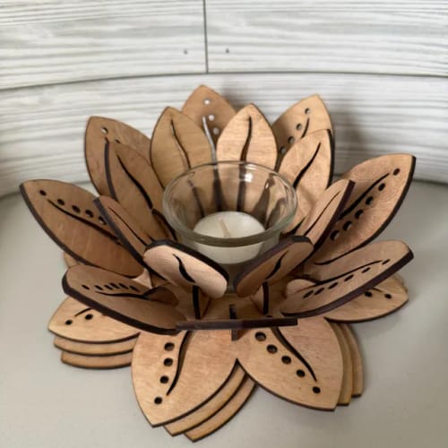 Customer photo review of Decorative wooden flowers candlestick laser cut svg file
