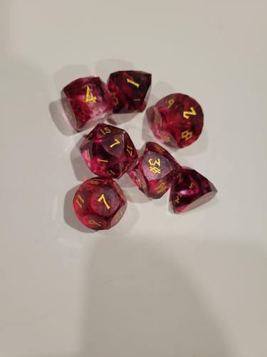 Customer photo review of Strawberry Multifaceted Glass Dice Set 'PRE-ORDER | SPRING EVENT DEAL'