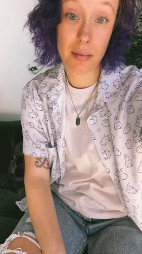 Customer photo review of Lilac Anime Bunnies Button Up Shirt