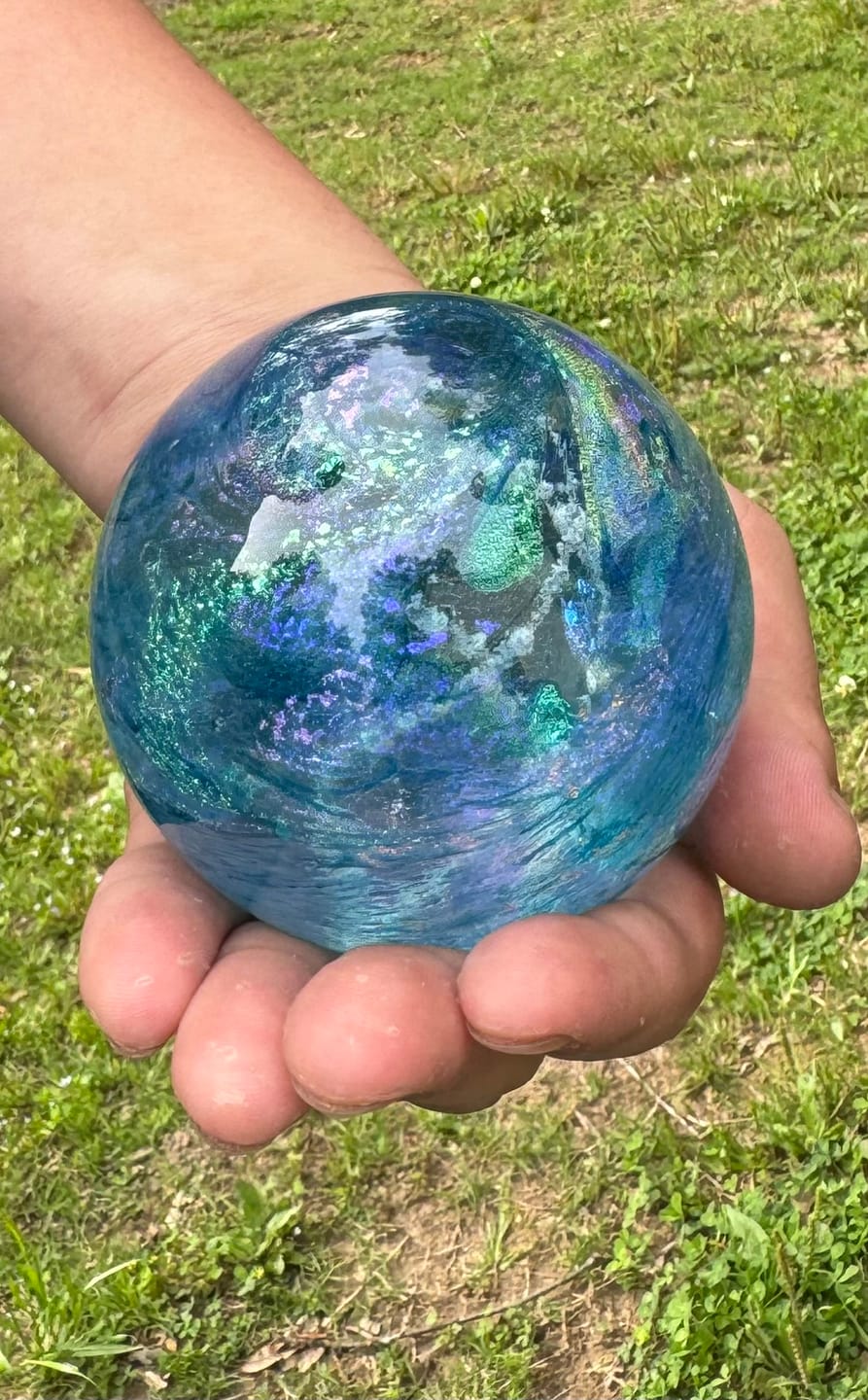 Customer photo review of Dichroic Explosion Orb with Cremation Ash