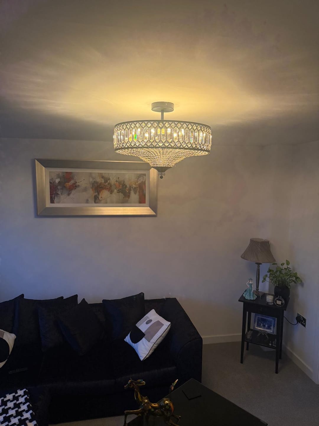 Customer photo review of Carved Crystal Drum Semi Flush Mount
