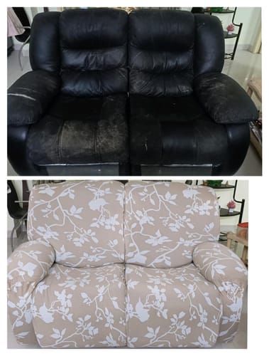 Customer photo review of Premium Printed Recliner Sofa Cover : Wave Beige