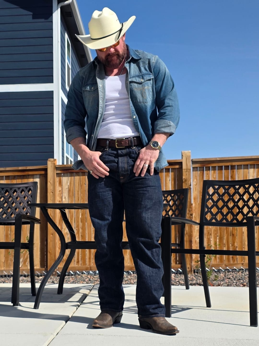 Customer photo review of 1950s Slub Denim Western Shirt
