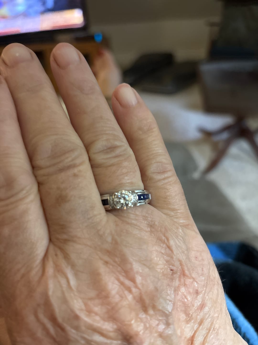 Customer photo review of Moissanite With Channel Set Sapphire Accents Engagement Ring