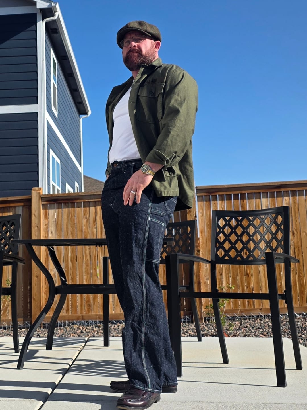 Customer photo review of Slub Pearl Yarn Indigo Denim Carpenter Pants