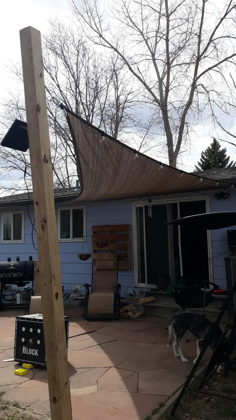 Customer photo review of Custom Sized HDPE Breathable UV Block Triangle Sun Shade Sail for Patio/Pool
