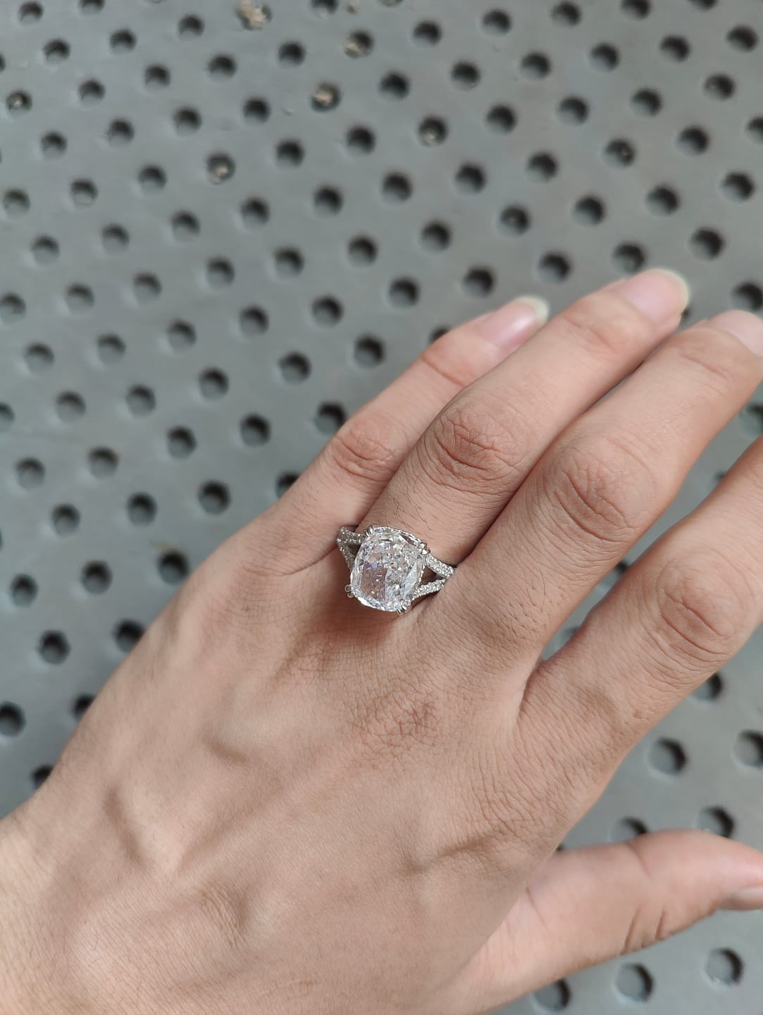 Customer photo review of Classic Sterling Silver Cushion Cut Engagement Ring