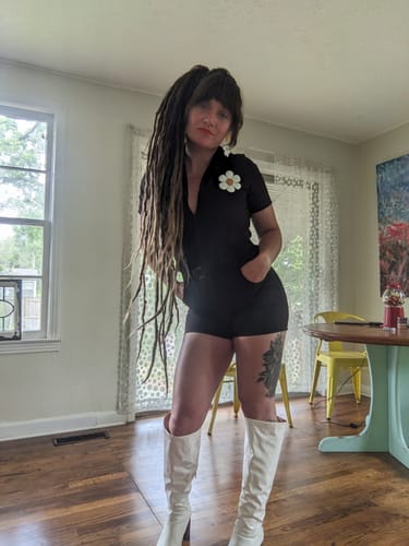 Customer photo review of Flower Power Romper in Chocolate