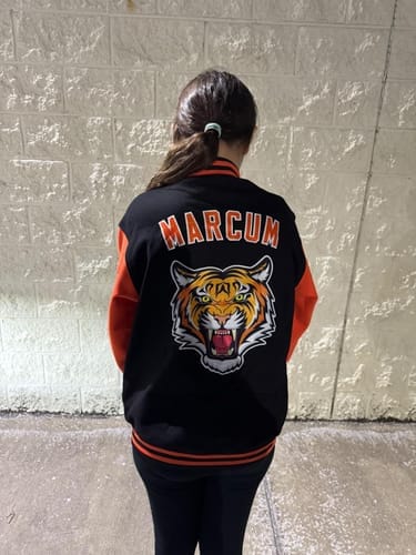 Customer photo review of Custom Black Black-Old Gold Varsity Full-Zip Letterman Bomber Jacket